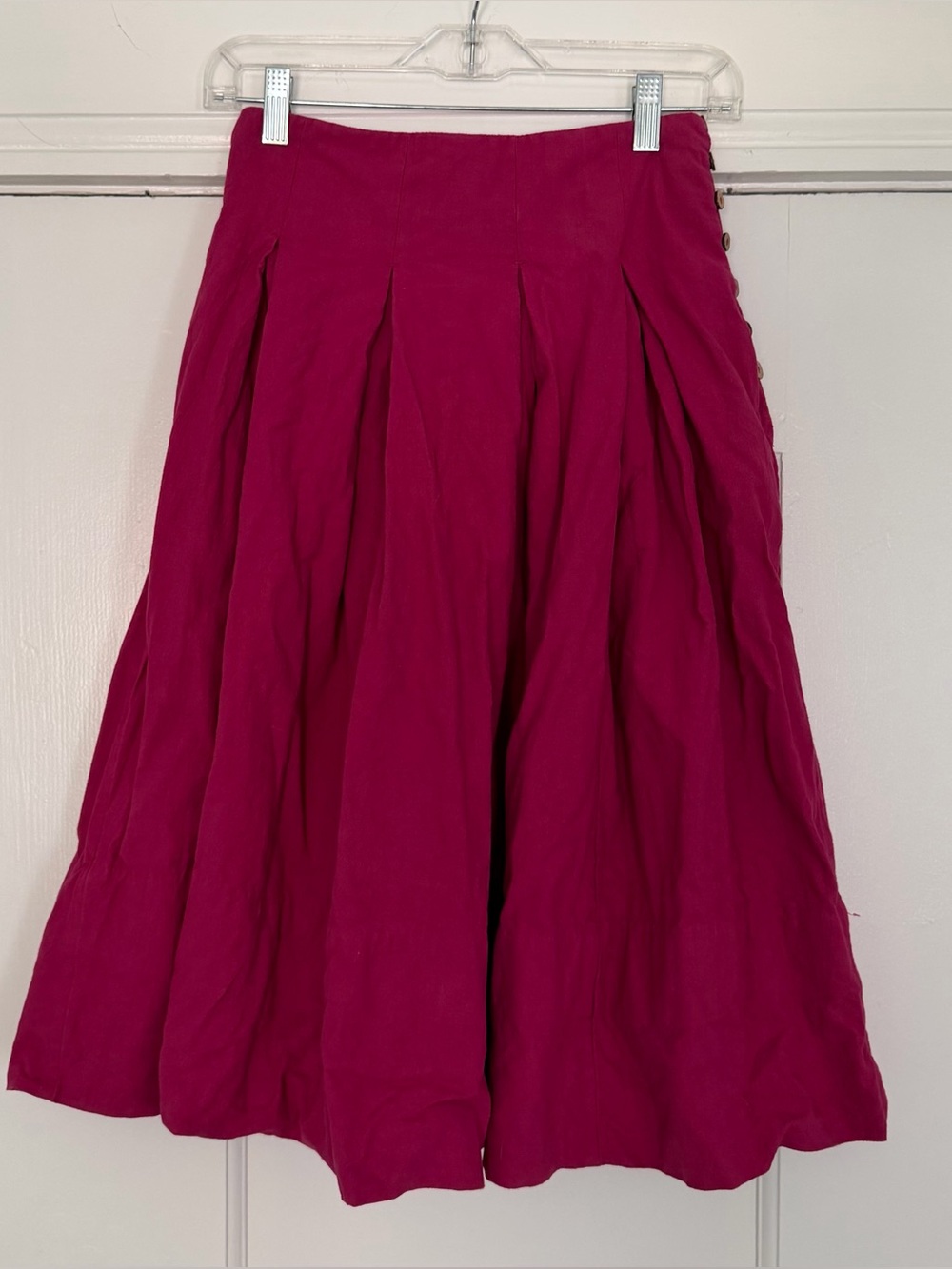 Free People Fuchsia Magenta Midi Skirt with side closure and flattering pleats